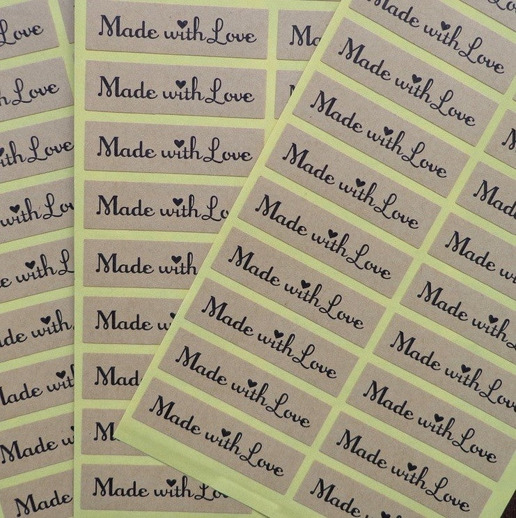 Kraft Brown 'Made with Love' Stickers, Handmade Craft Labels (5.5cm x 1.5cm)