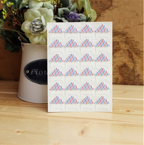 24 Geometric Self Adhesive Photo Album Frame Corner Protector Stickers ScrapBook - Blue and Red Stripe