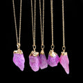 Crystal Quartz Gemstone Pendant Necklace Irregular Natural Crystal & Gift Bag - Fuchsia