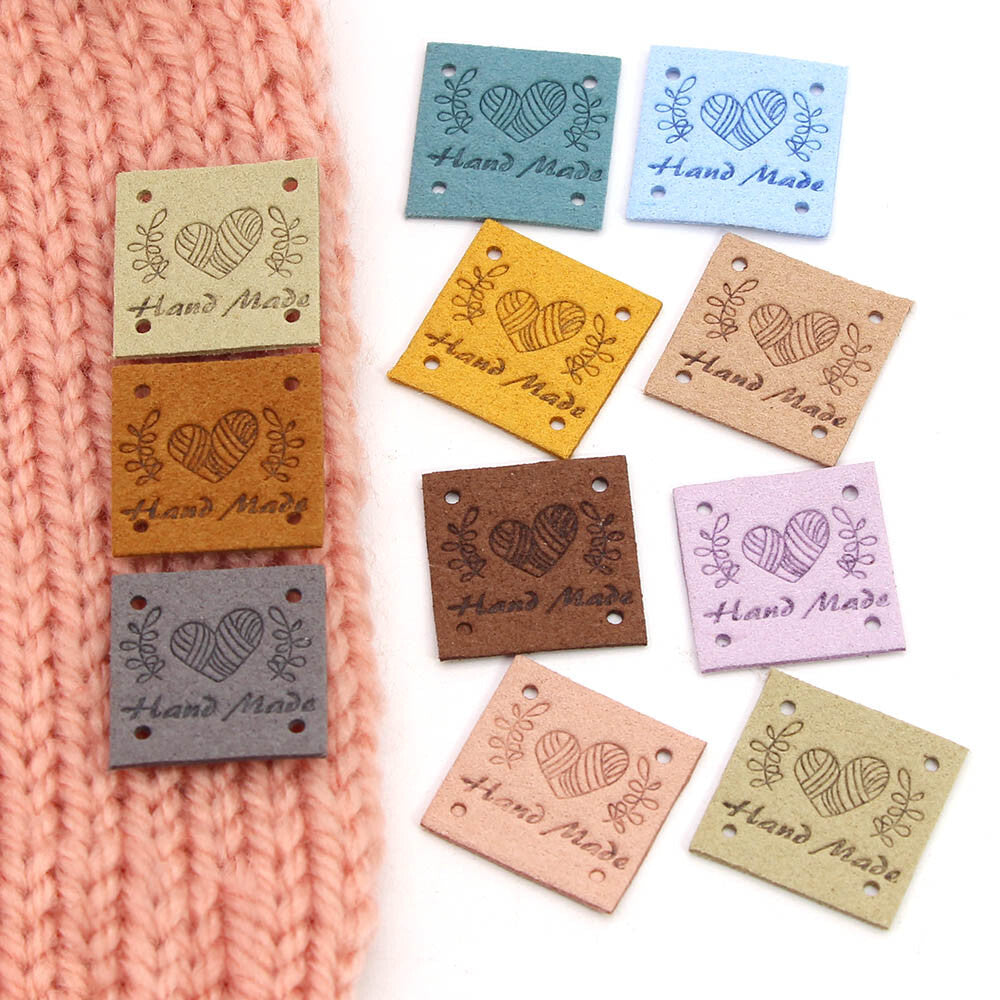 Faux Suede Square Labels Hand Made Heart Clothing Tag Label Tags 25x25mm