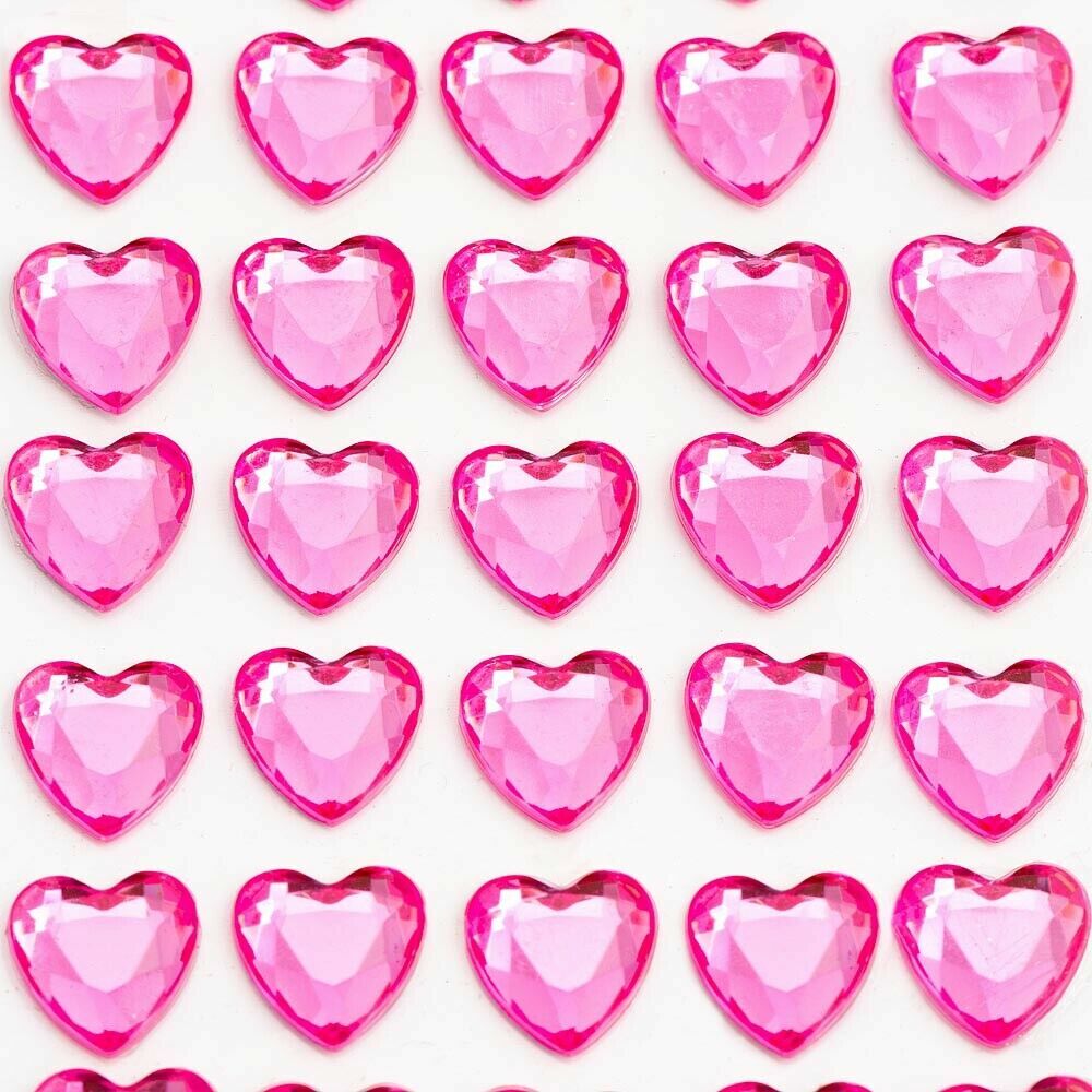 Hearts Sheet Self Adhesive Craft Diamante Rhinestone Heart Stick on Crystals - Cerise