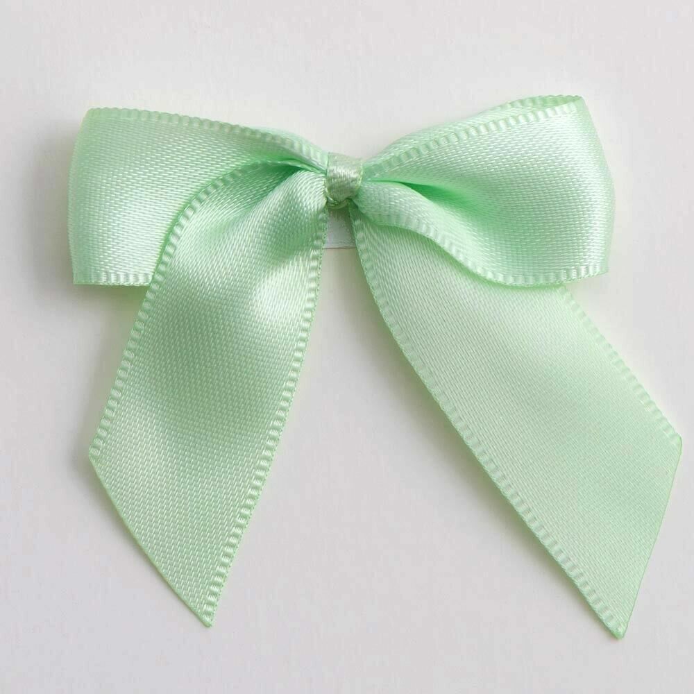Self Adhesive 5cm Bow Satin Bows Sticky Pre-Tied 16mm Ribbon Craft Wedding - Light Green