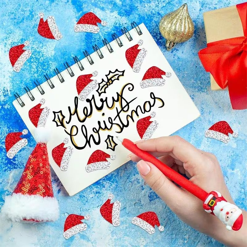 Christmas Stickers Santa Hat Diamond Sparkle Peel & Stick Labels Gift Sticker