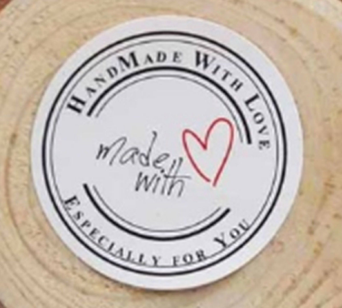 Round Paper Labels Hand Made with Love Gift Food Craft Soap Stickers Thank You - White