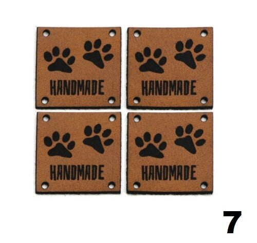 Faux Leather Labels Hand Made Paw Print Clothing Tag Label Tags 25x25mm - Design 7