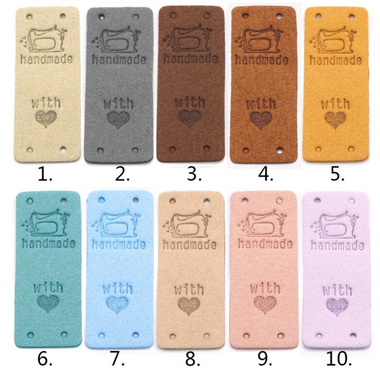 Faux Suede Leather Labels MADE WITH LOVE Clothing Tag Label Sewing Tags 2x5cm - Design 2