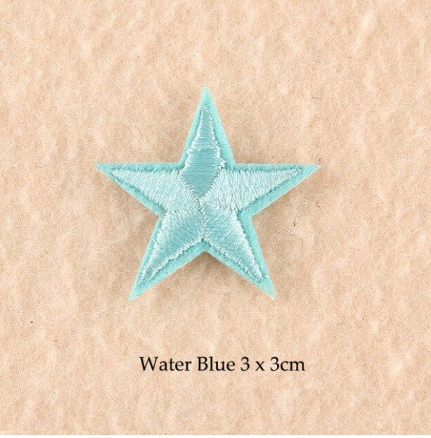 Star Embroidered Stars Iron on Patch Applique Customise Clothing Patches 27mm - Water Blue