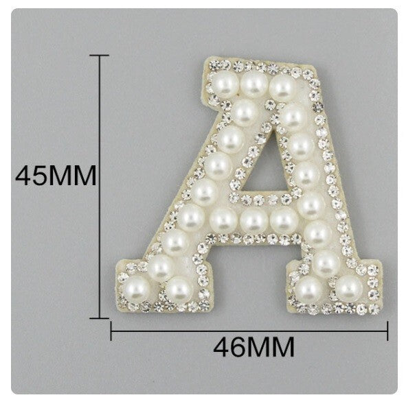 White Pearl Rhinestone Letter Patches for Clothes Full Set Alphabet Letters 26pc