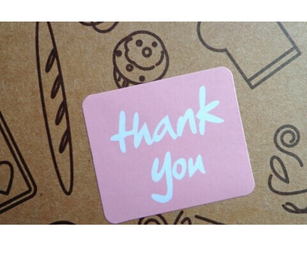 Square Label 'Thank you' Gift Food Craft Stickers Seal Labels Green Pink Lilac