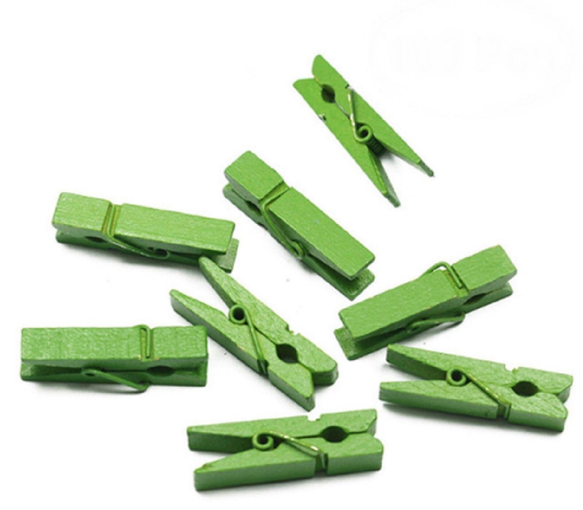 Small Craft Wooden Peg Clip Hanging Multiple Colours Card Wedding Photo Pegs - Green