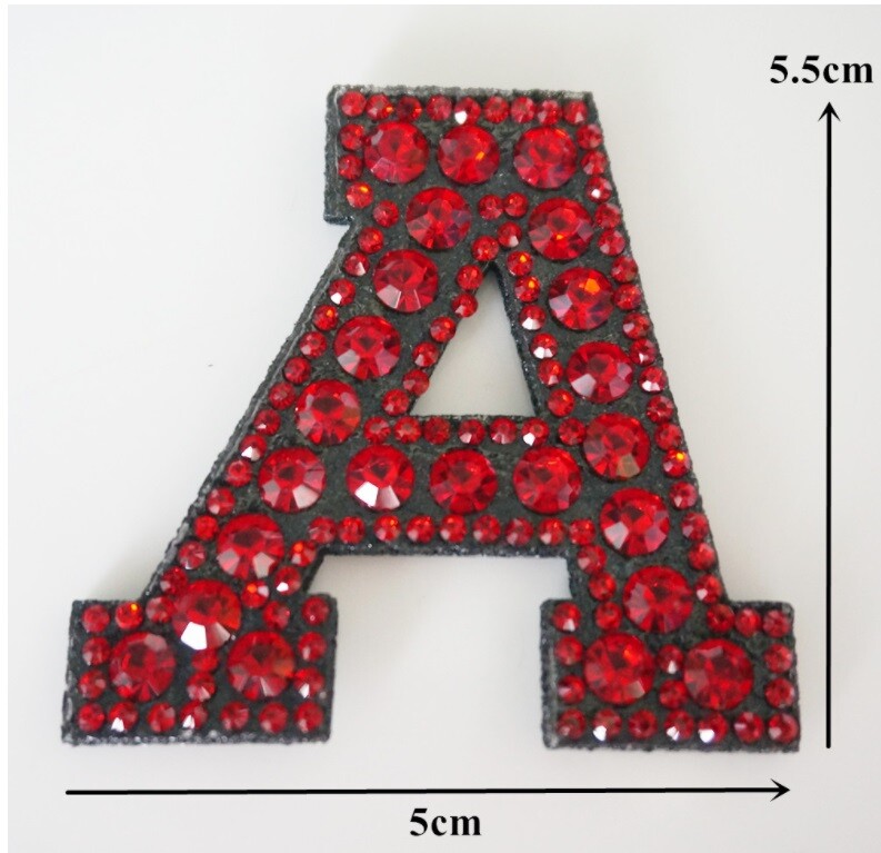 Red Rhinestone Letter Patch Patches Iron or Sew on Alphabet Crystal Customise