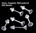1000pcs Silicone Earring Posts & Backs - Jewellery Making Findings Craft Sets - 3mm Cupped