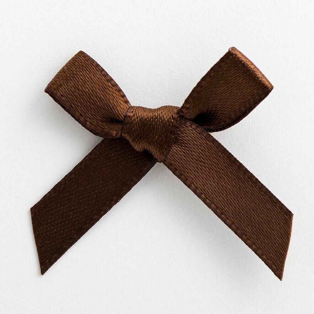 3cm Satin Bows 6mm Bow Pre Tied Ribbon Sewing Crafts Wedding Cards Scrapbook - Brown