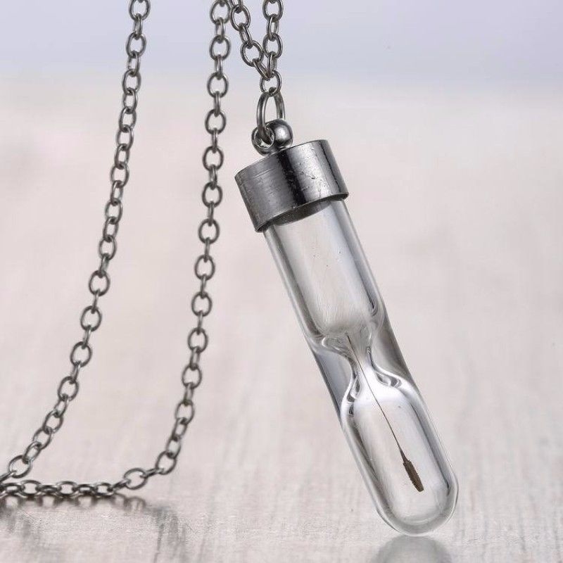 Hourglass Dandelion Wish Pendant Necklace Glass Charm Dandelion