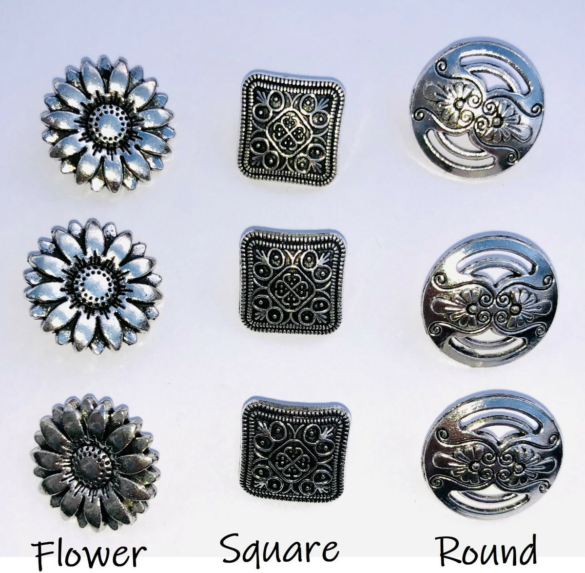 Antique Silver Metal Buttons Flower Square Round Side Shank - Flower