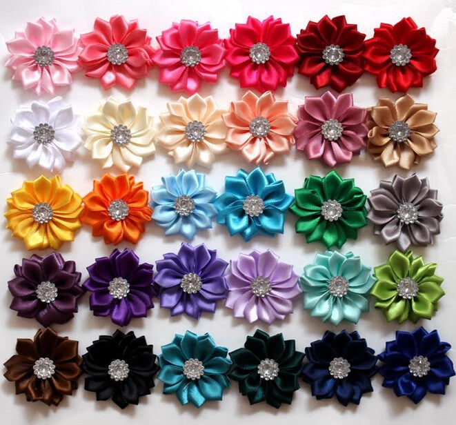Large Satin Flowers Rhinestone Centre 4cm / 1.5" Satin Flower Rosettes Craft
