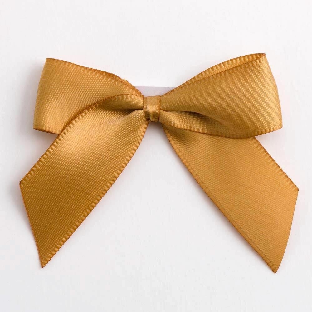 Self Adhesive 5cm Bow Satin Bows Sticky Pre-Tied 16mm Ribbon Craft Wedding - Antique Gold