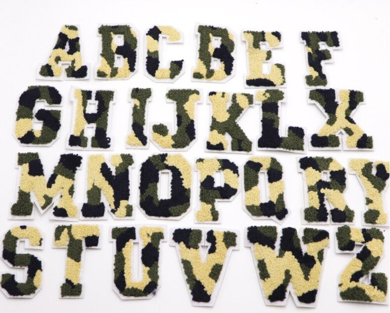 Camouflage Army Iron on Chenille Patch Patches Alphabet Embroidery Patches 7cm