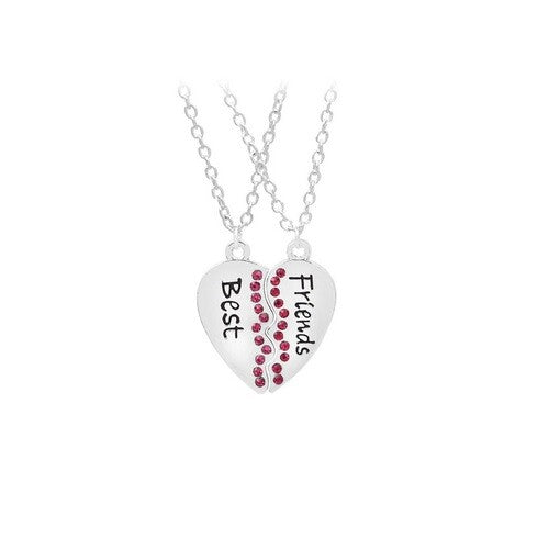 Best Friends Heart Charm Pendant Necklaces & Free Gift Bags - Many Designs - Red Crystal Design