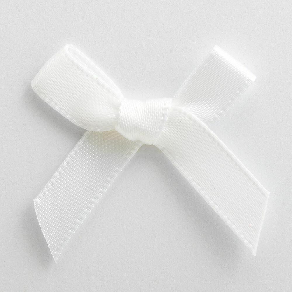 3cm Satin Bows 6mm Bow Pre Tied Ribbon Sewing Crafts Wedding Cards Scrapbook - White