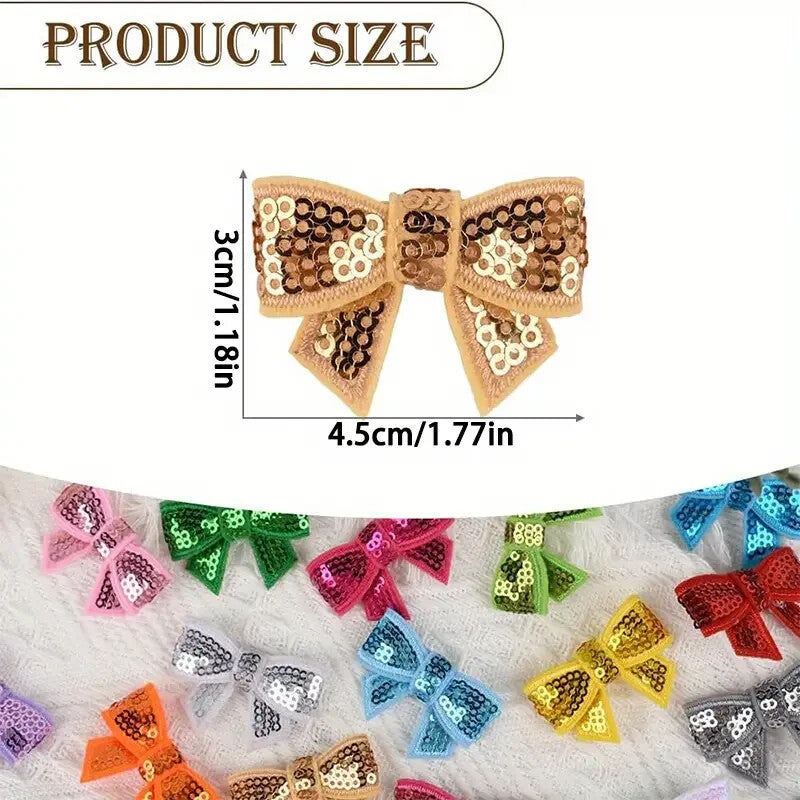 3D Sequins Bow Patch Mini Bows Patches Iron on Customise Clothes 4.5cm x 3cm