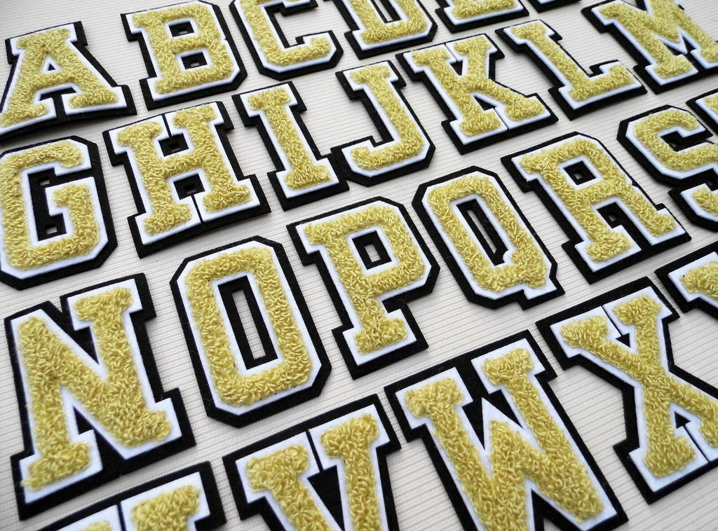 Large 3D Beige Gold Varsity Chenille Patch Letter Patches Iron Sew Alphabet 7cm