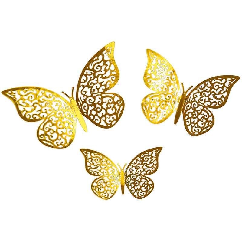 3D Adhesive Butterflies Pack of 12 - Card Making Cake Craft Wall Art Decoration - Gold