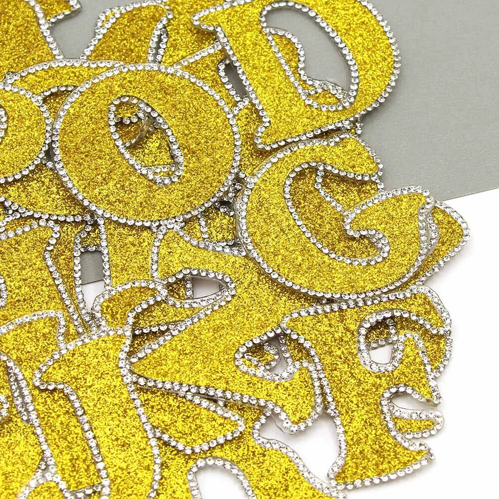 3D Rhinestone Gold Glitter Letter Patch Iron on Alphabet Patches 5cm