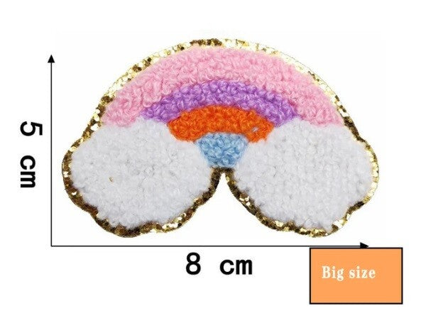 Rainbow Chenille Iron on Sew on Patch Customise Clothing Patches - Rainbow Design 3 - Larger