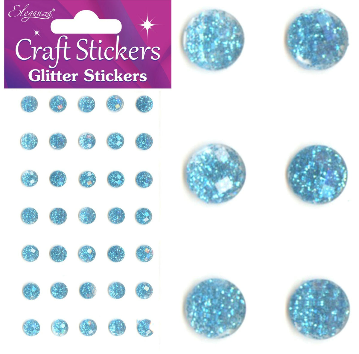 3D Stickers Craft Pearl Dots Sparkly Glitter Gem Craft Card Making Self Adhesive - 8mm - Light Blue