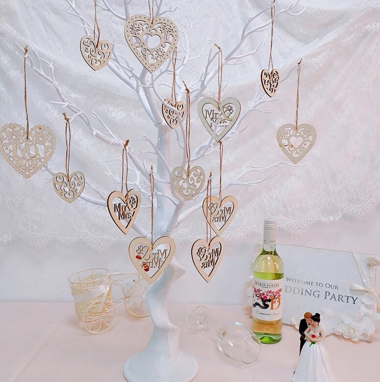 Wooden Heart Shape Love With String Embellishment Craft Wedding Vintage Gift Tag