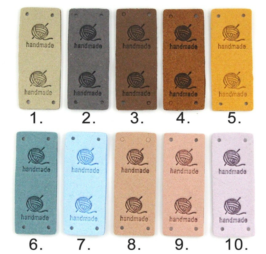 Faux Suede Wool Design Labels HAND MADE With Love Clothing Tag Label Tags 2x5cm - Design 9