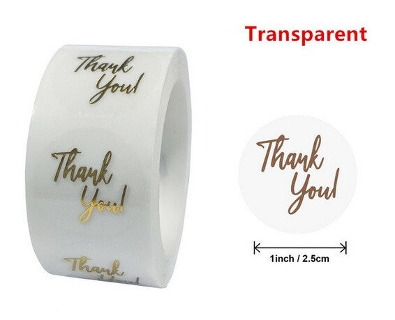 Round Labels 'Thank You' Handmade Gift Craft Seal 5 Designs Stickers 2.5cm - Transparent Thank You