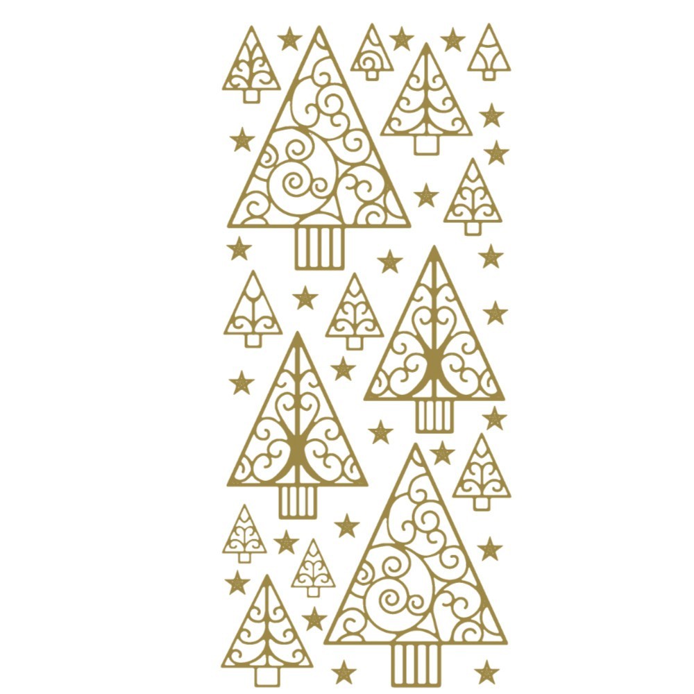 Christmas Peel Off Sticker Snowflake Star Santa Reindeer Snowman Craft Stickers - Trees/Stars Gold (202200)