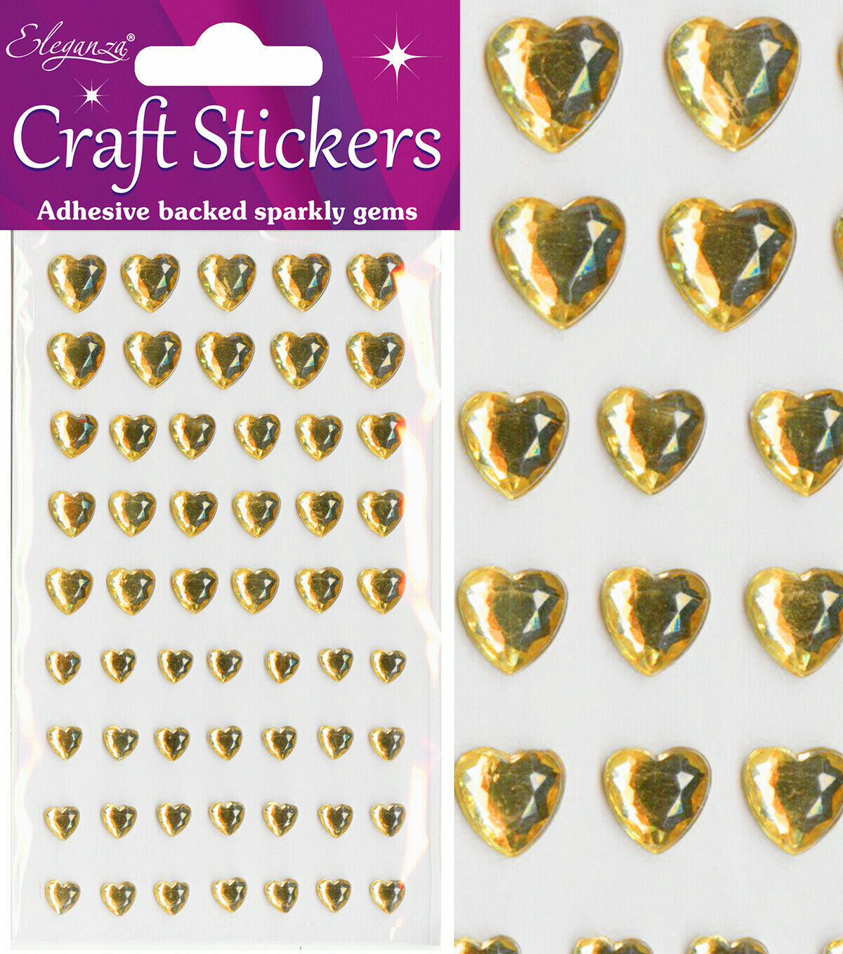 3D Stickers Craft Heart Glitter Gem Craft Embellishments Wedding Self Adhesive - 6-10mm Yellow 56 Piece Hearts
