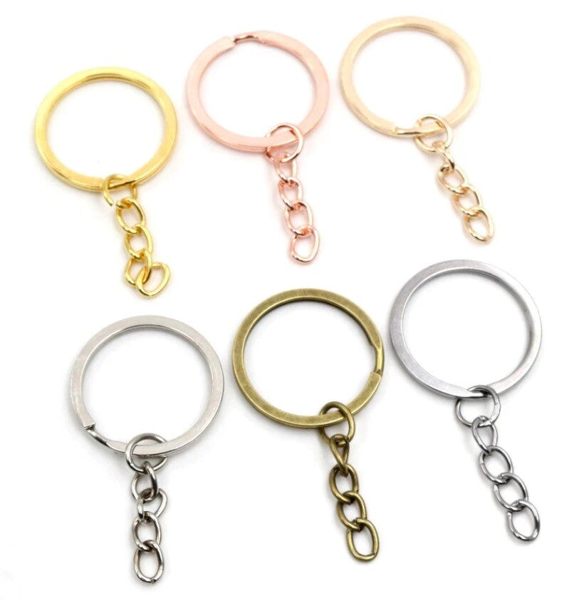 Flat 25mm Split Ring Keyring, 50mm Keychain Bronze Rhodium Gold Rose Black Craft