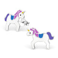 925 Sterling Silver Blue White & Purple Unicorn Stud Earrings & Gift Box