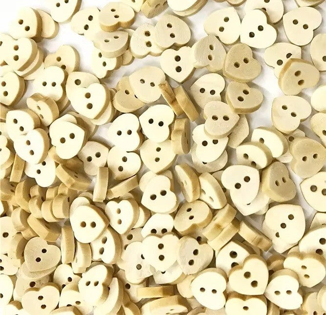Natural Heart Shaped Wooden Buttons Sewing Wood Hearts Craft 2 Hole 12mm
