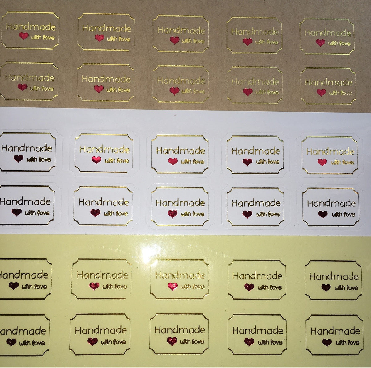 Rectangle Labels Handmade with Love Craft Stickers Red & Gold Transparent White
