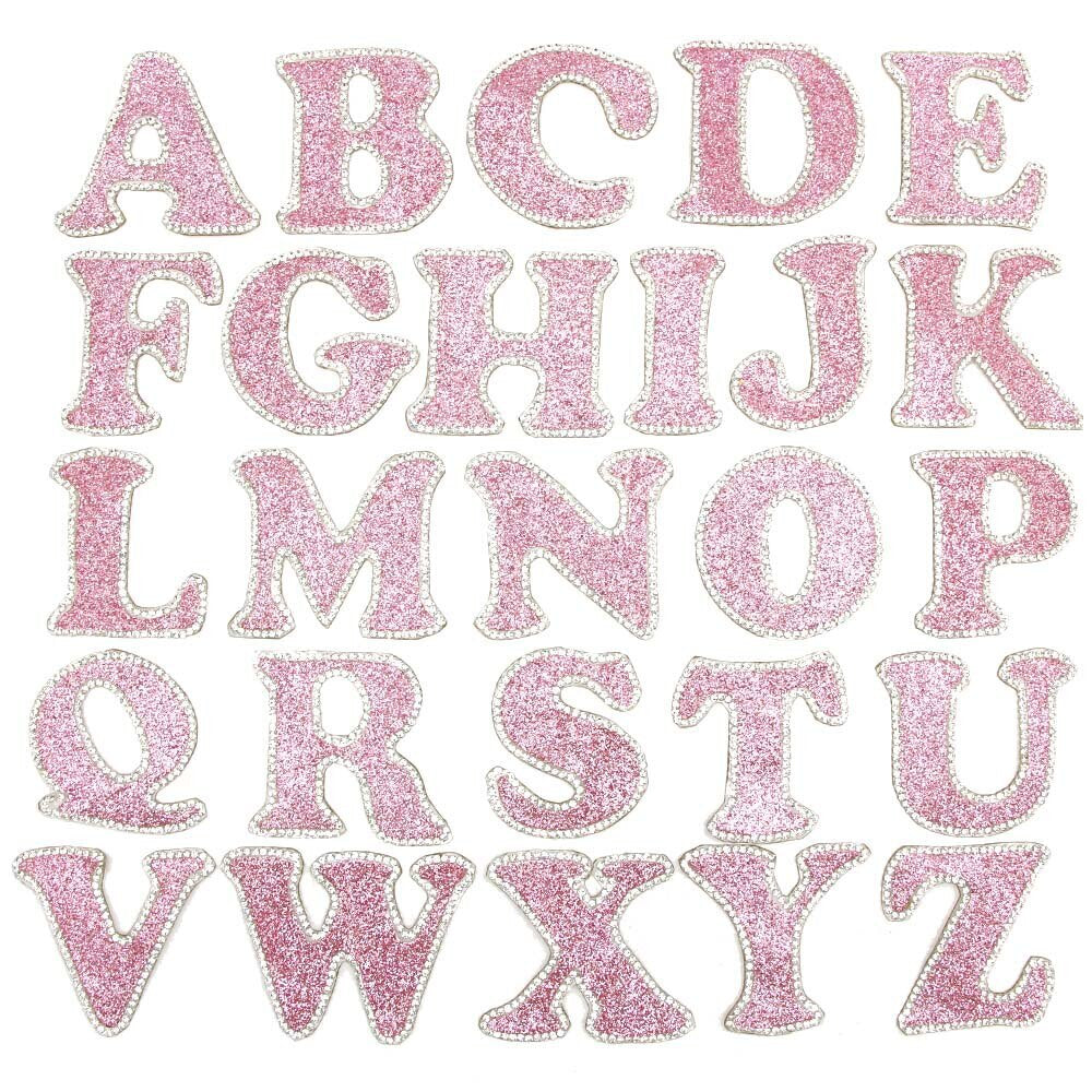 3D Multicoloured Pink Gold Glitter Letter Patch Iron on Alphabet Patches 5cm - Pink