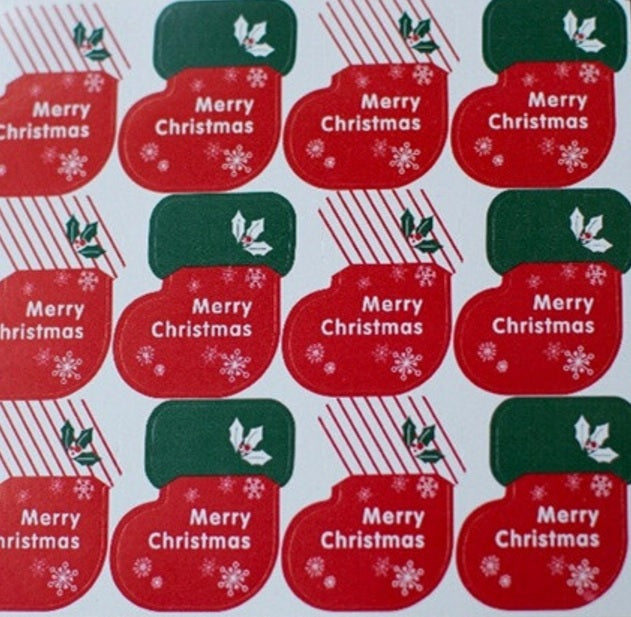 Red & Green Stocking 'Merry Christmas' Gift Seal Christmas Present Stickers