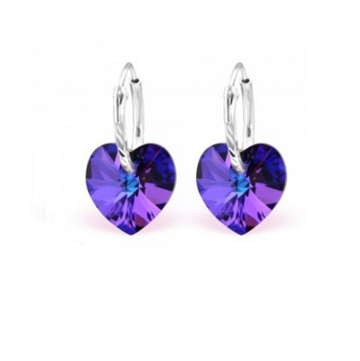 925 Sterling Silver Crystal Hoop Heart Earrings Choice of Colours - Heliotrope