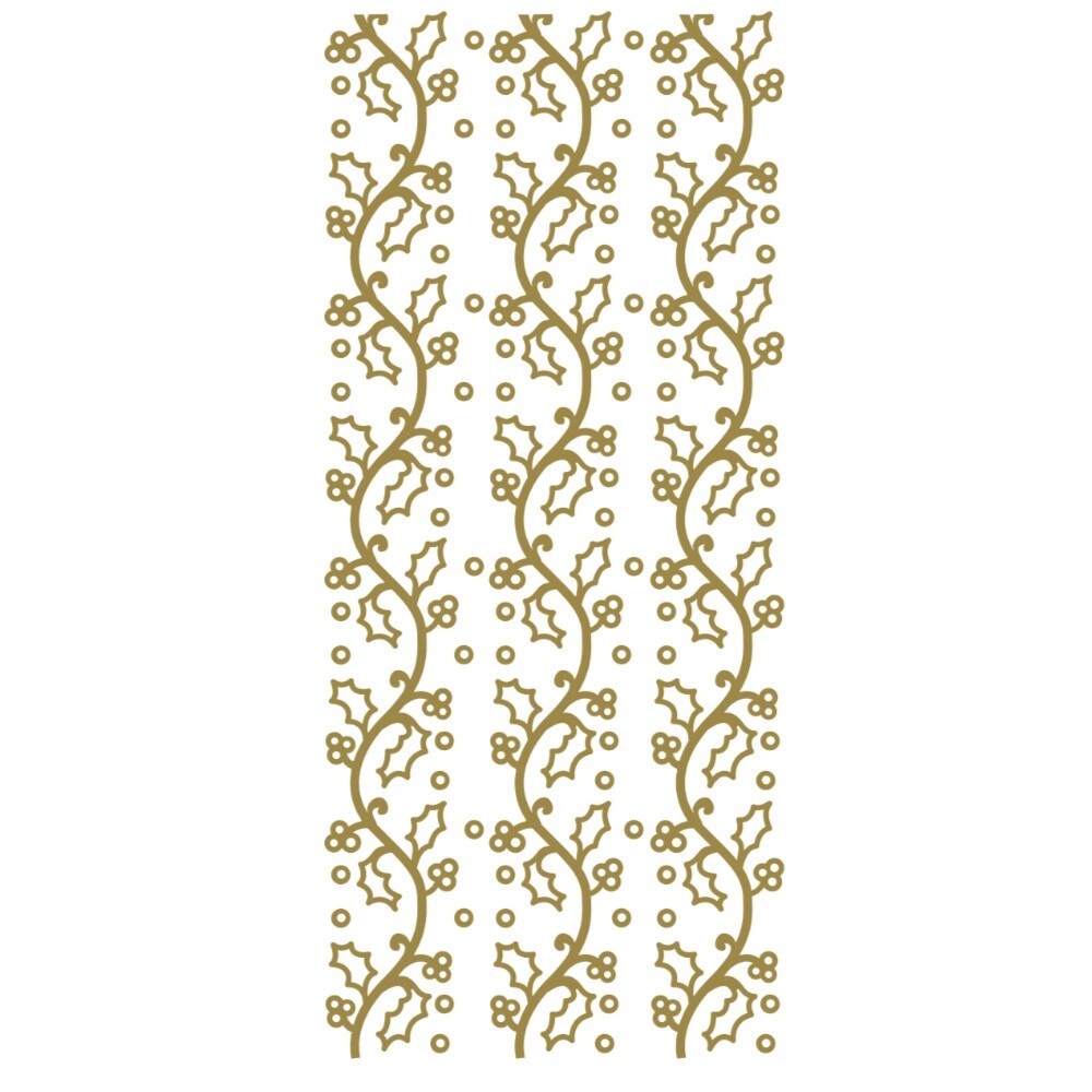 Holly Merry Christmas Mirror Shine Peel Off Sticker Card Making Craft Stickers - Gold