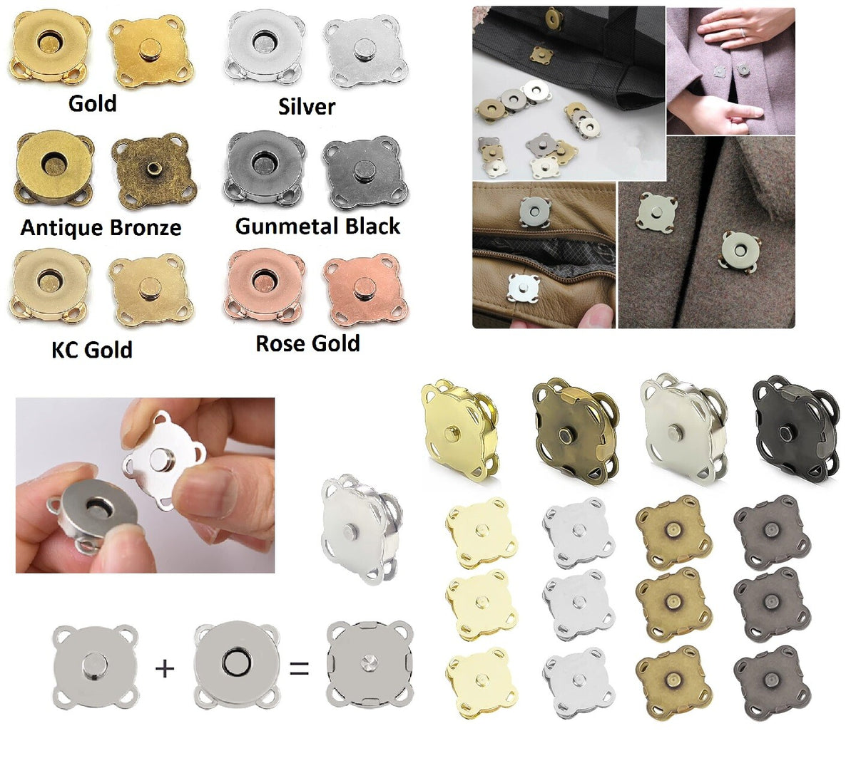 10/14/18mm Magnetic Snap Clasp Buttons Fasteners for Leather Craft Clothing