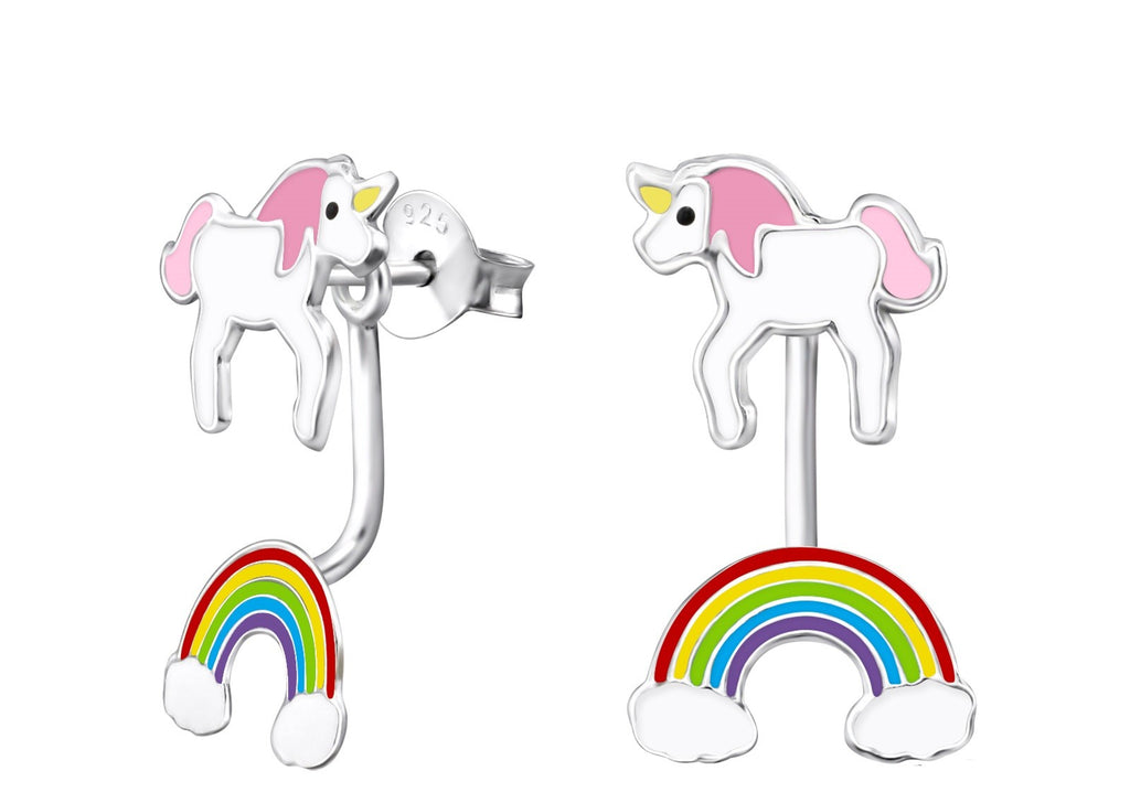 925 Sterling Silver Rainbow & Clouds Unicorn Stud Earrings & Gift Box - Rainbow and Unicorn