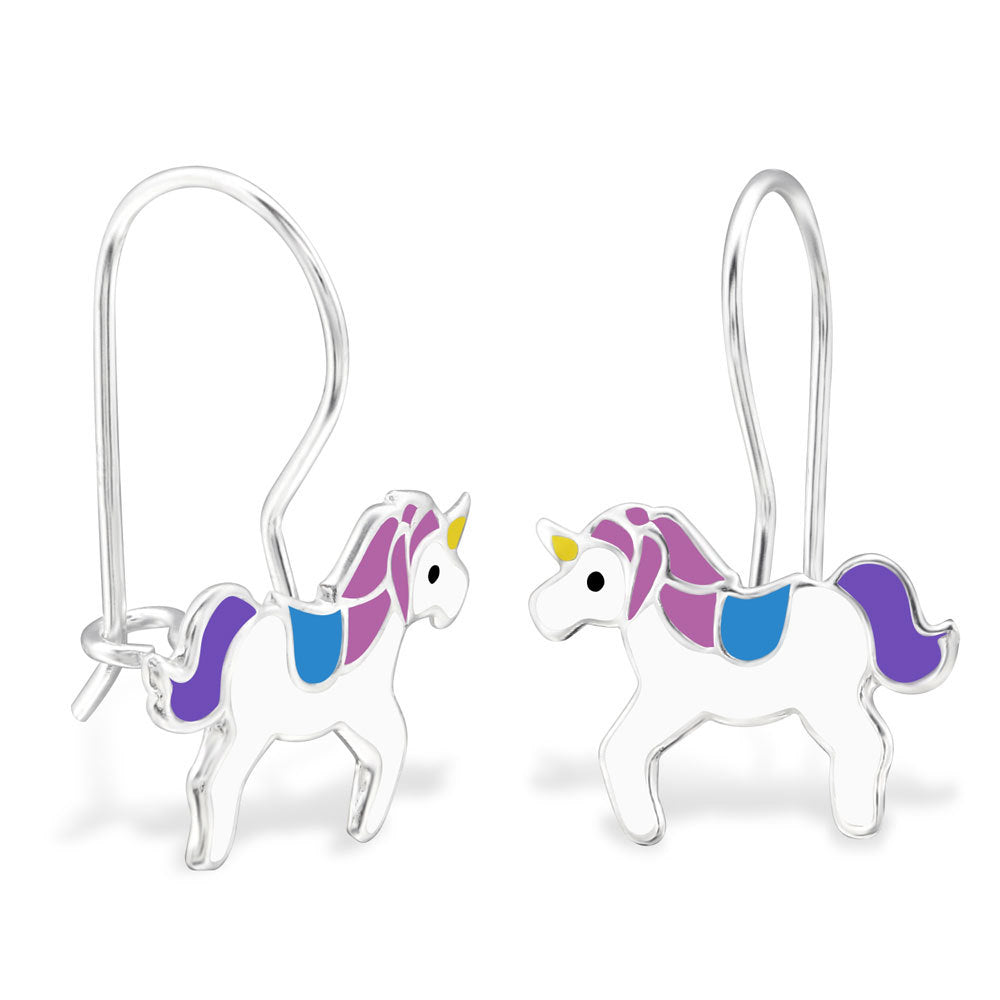 925 Sterling Silver Magical Unicorn Earrings Purple & Blue & Mini Gift Box HK
