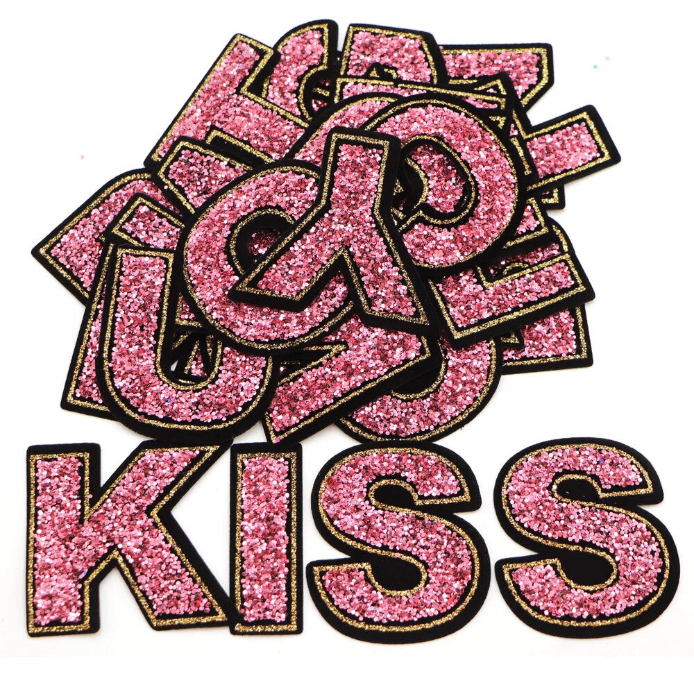 Light Pink Sequins Glitter Letter Patch Iron on Sew on Alphabet Customise 5.5cm