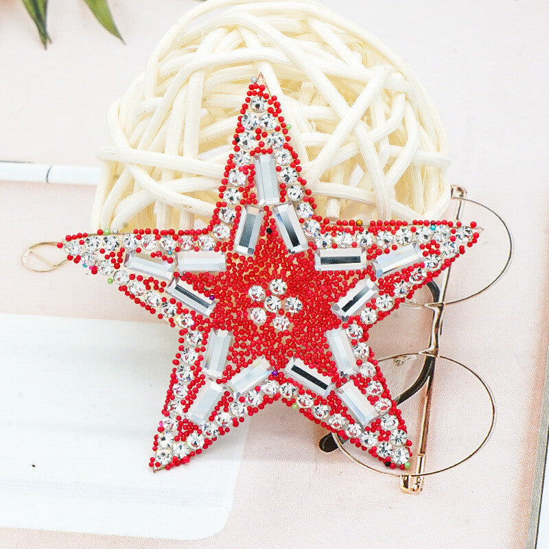 Rhinestone Embellished Star Patch Iron on Glitter Patches Space Hotfix 5.5cm - Red