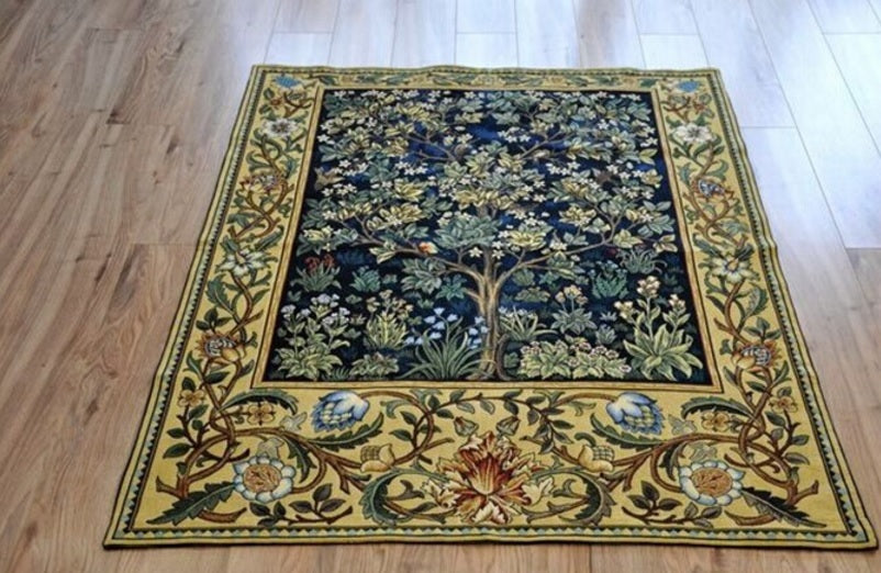 Tree of Life Loom Woven Tapestry William Morris 88 x 68 cm Dark Blue