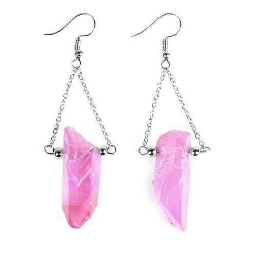 Quartz Crystal Druzy Drop Earrings Chakra Energy Spiritual Boho & Gift Bag - 3